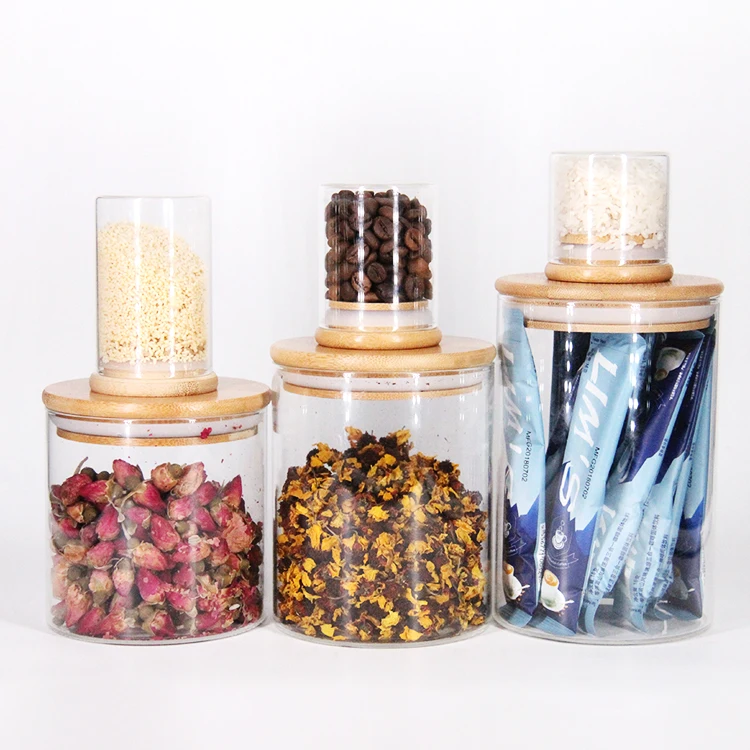 

Kitchen Products Glass Bottle Storage bamboo Lid Jar