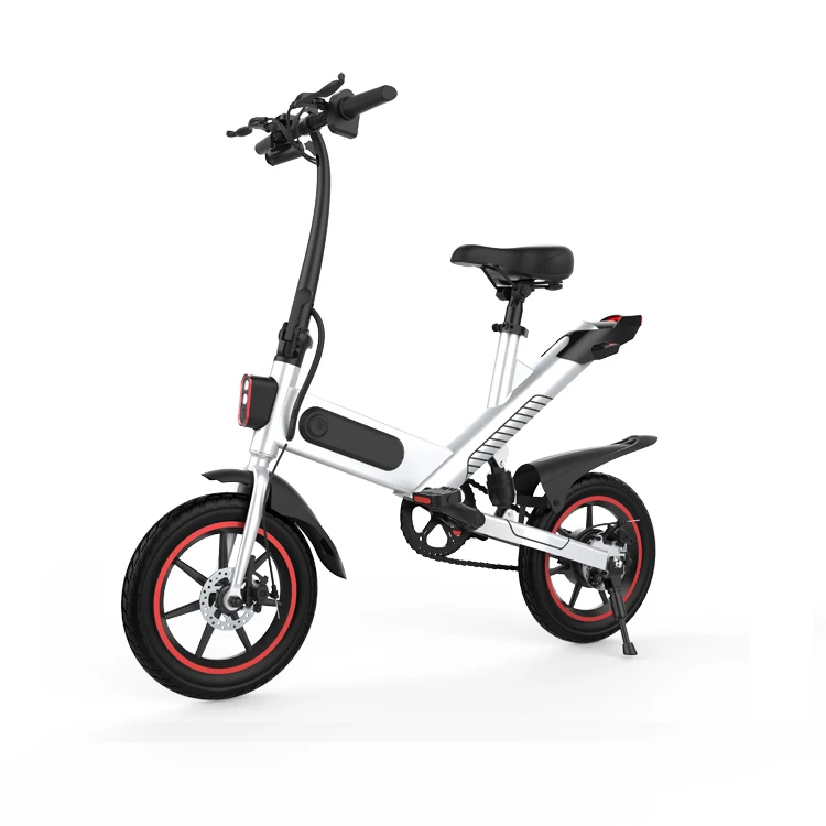 

folding electric assisted bicycle, electric scooter, White red black