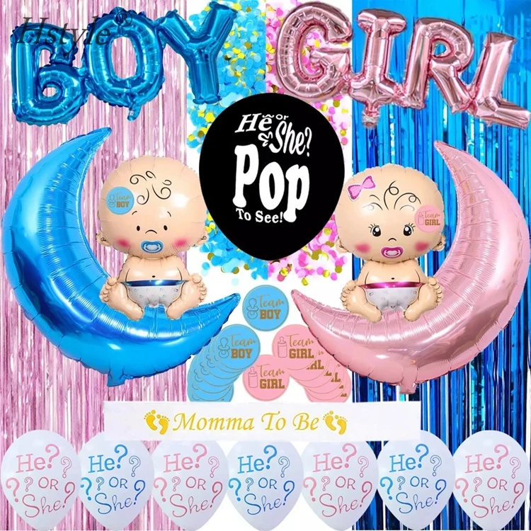 

Boy Or Girl Pink+Blue Baby Gender Reveal Confetti Balloon Decorations Kit Party Favors SET010