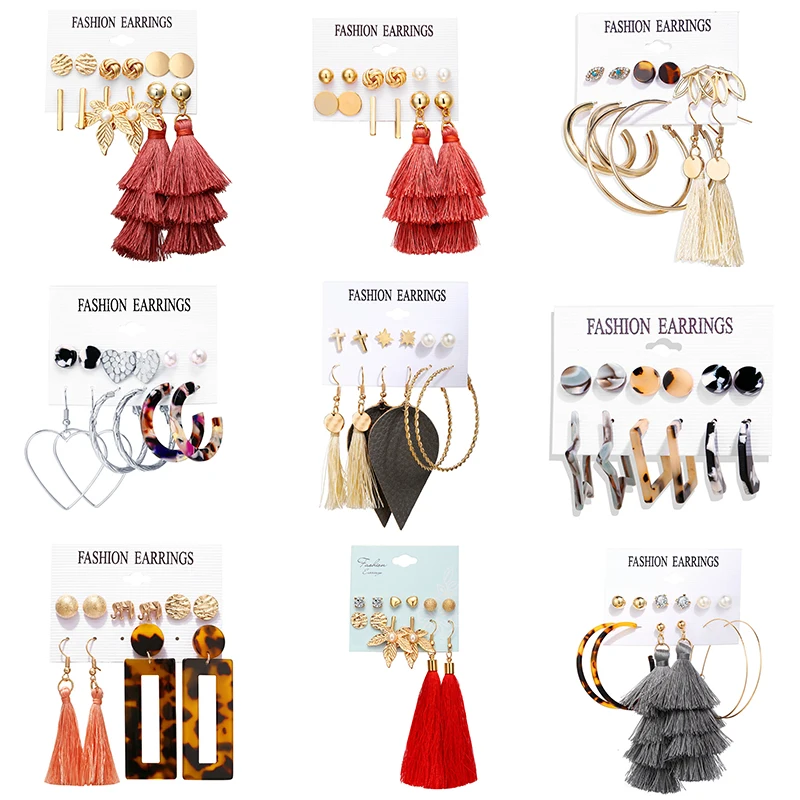 

HOVANCI Fancy Customized Jewelry Hoops Simple Ear Ring Tassel Hoop Earrings Set, Silver,red,gold,pink,leopard print