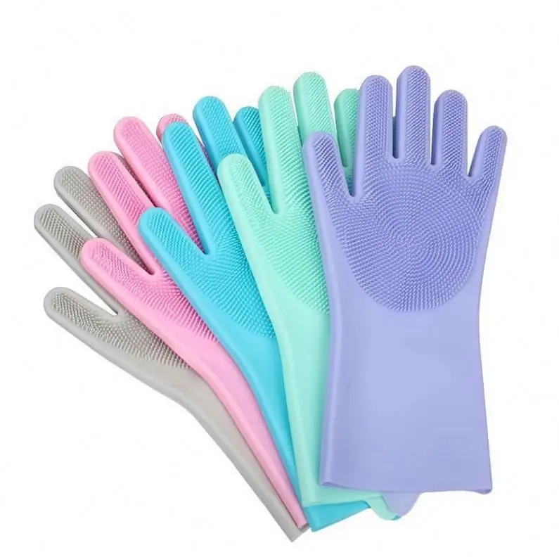 

Heat Resistant 82 Magic Silicone Household Dishwashing Gloves With Wash Scrubber cleaning Silicon Glove