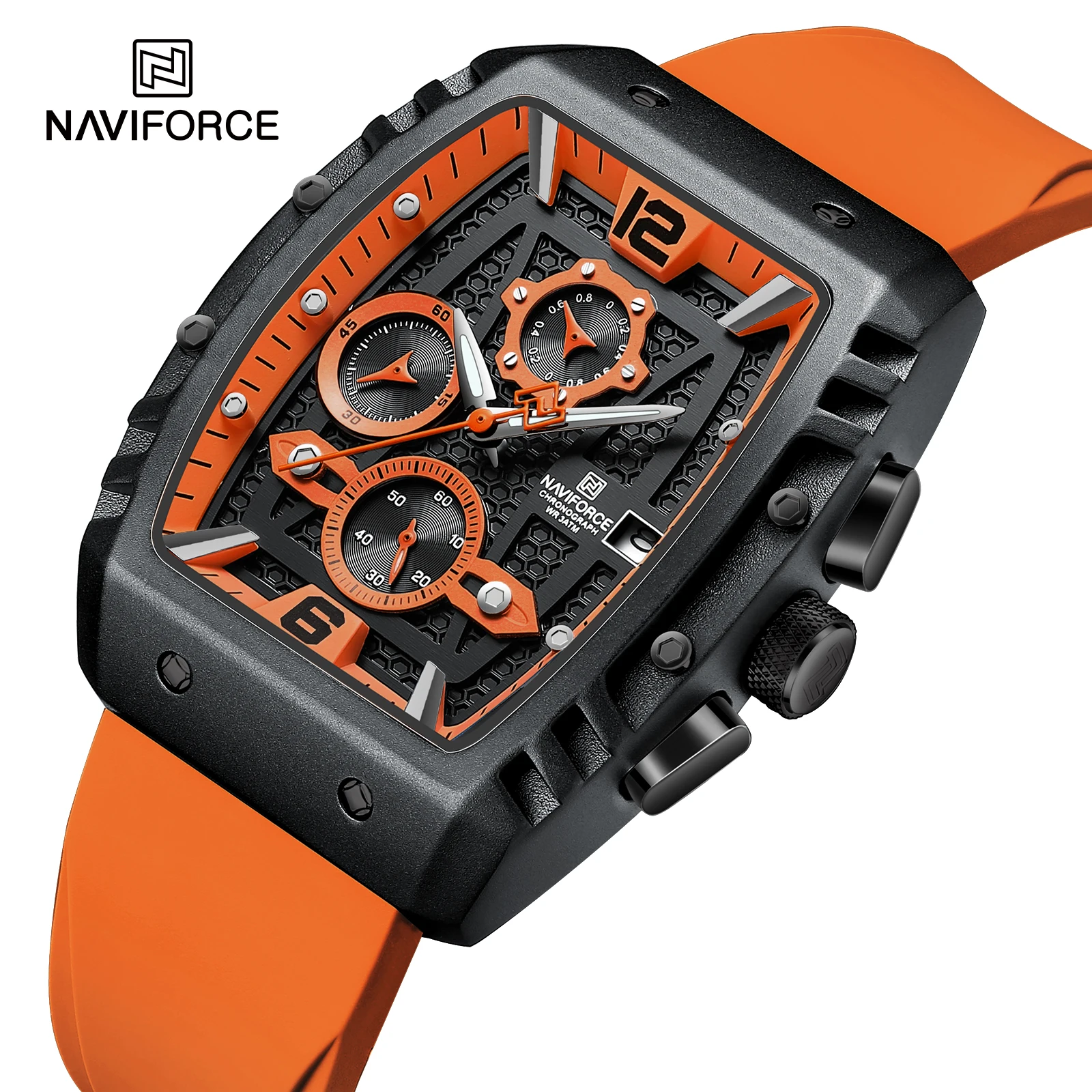 NAVIFORCE 8025 Silicone Multi-function Men Sport Watch Waterproof Luminous Quartz Watches Mens Calendar Chronograph Wristwatches