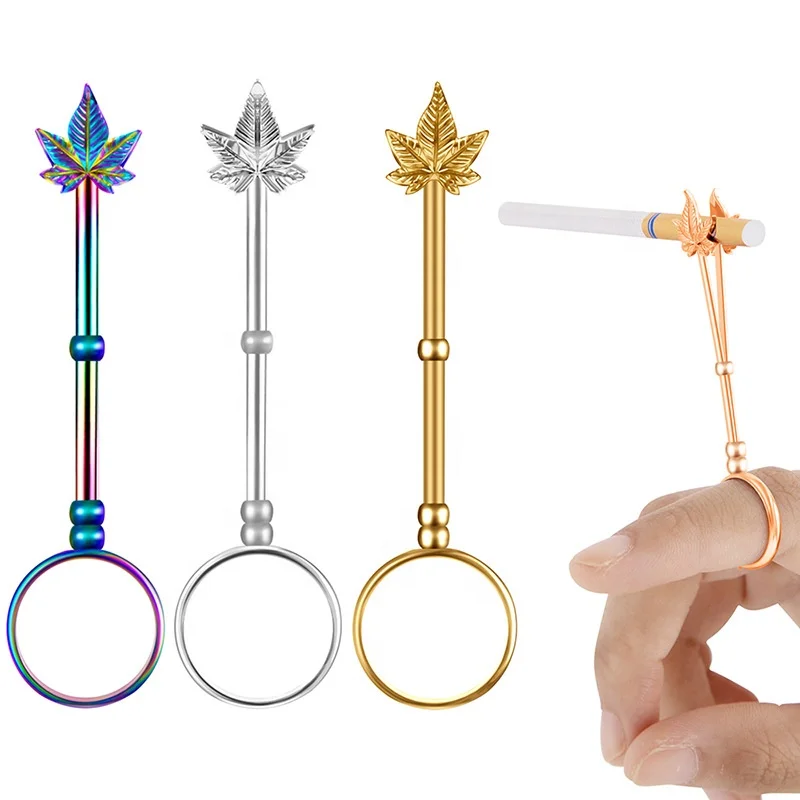 

2021 New Creative Maple Leaf Cigarette Holder Accessories Personality Thick Cigarette Smoking Stand Ring Jewelry For Men Women, Multicolor/gold/silver/rose gold