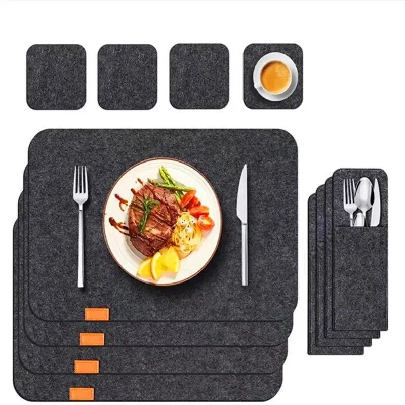 

Felt placemats-Stain Heat Resistant Washable felt table mat, Dark grey Place Mats Set of 12 for dinner, 43 colors