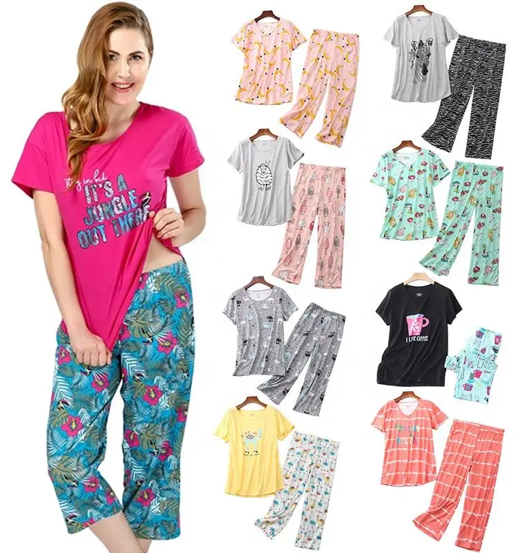 

MS Custom tags label Amazon hot selling US size XXXL plus women sleepwear 2 pieces set for ladies cotton pajamas, Shown