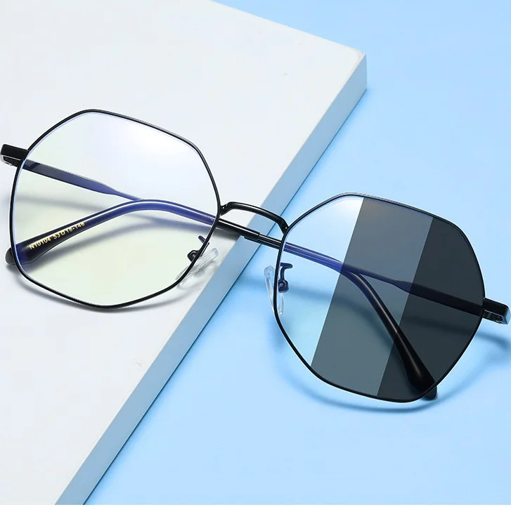 

Hot Anti blue photochromic lens polygon metal optical frame sunglasses shades 2022, 6 colors in stock