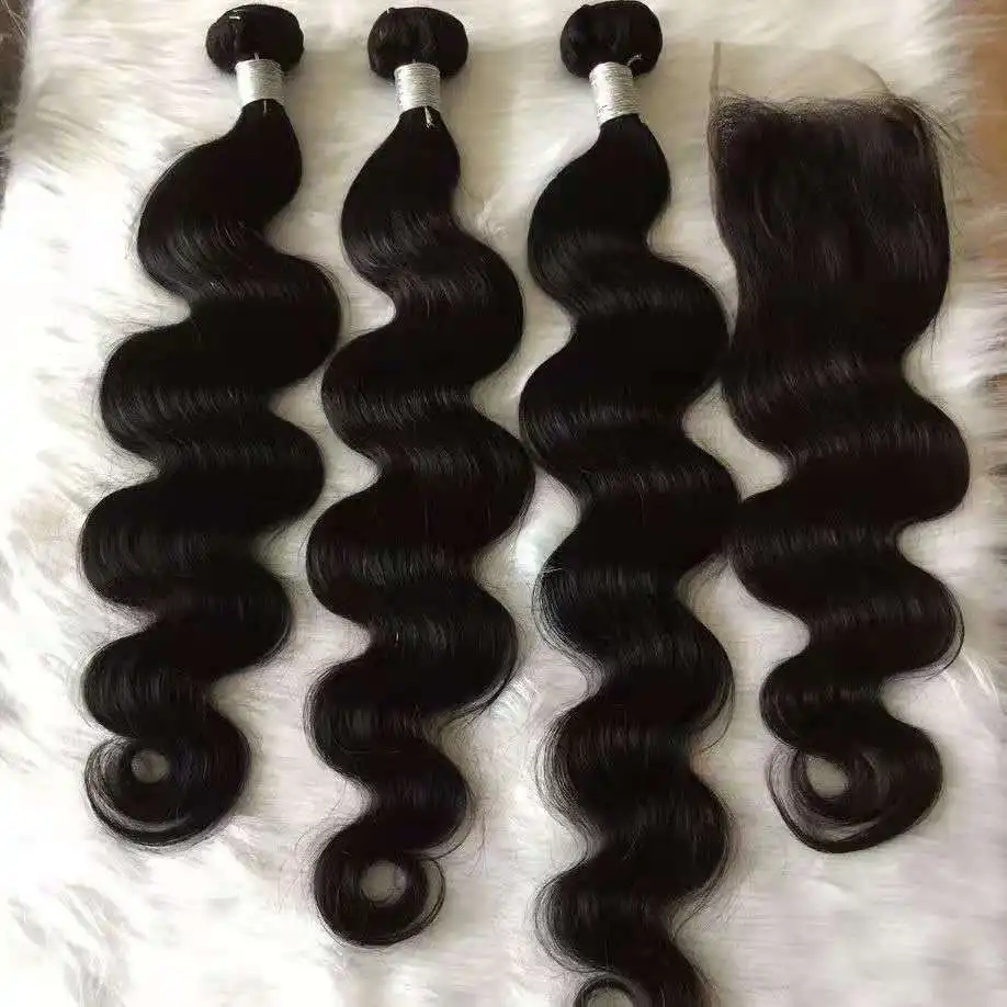 

10A Grade Body wave 3+1 bundles+ 4*4 Transparent Closure Wholesale Hair Vendors 100% Virgin Natural Brazillian Human Hair