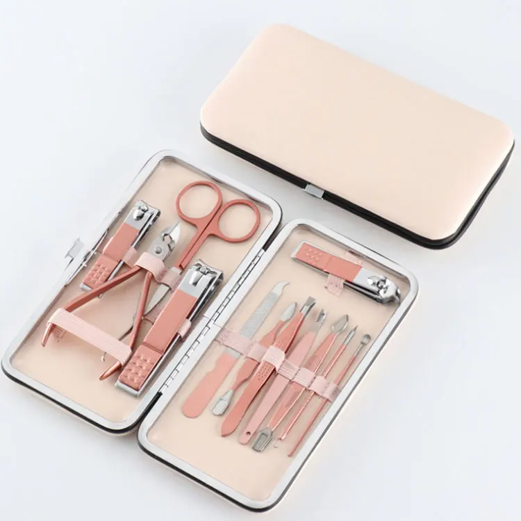 

12 PCS Deluxe Rose Golden Stainless Steel Manicure Pedicure Set Nail Clippers Set/Grooming Kit/ Nail Tools, Leather Case, Black and rose gold