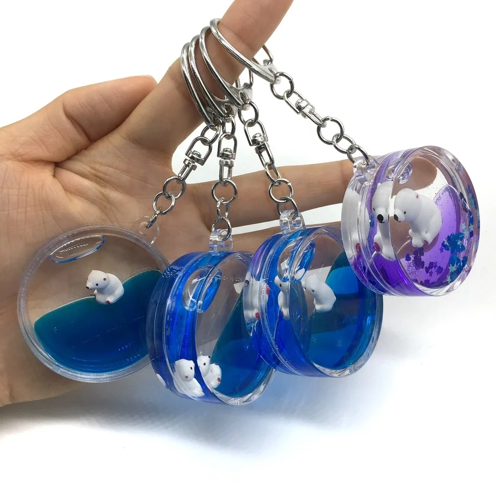 

Blue Water 3D floater Keychain Custom Liquid Acrylic Floating Polar Bear Keychain for Ocean Park Aquarium Souvenir Gifts