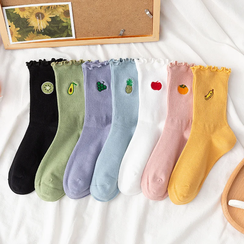 

Wholesale Cotton Cute Fruit Print Banana Cherry Peach Girls Women Embroidery Socks