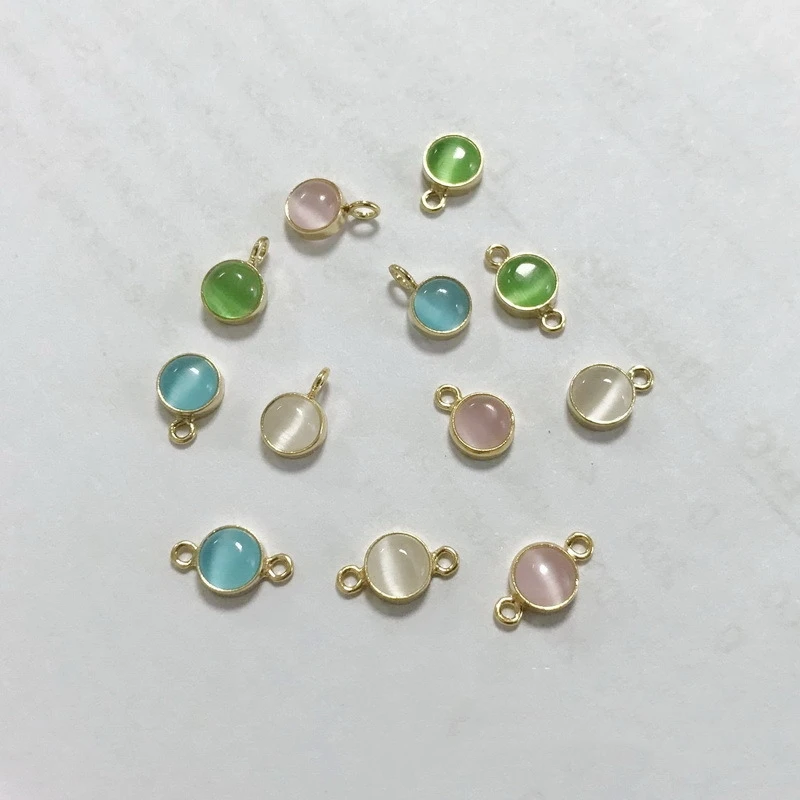 

New 14K Gold Filled Bezel With 4MM Cat's Eye Synthetic Stone Wholesale Charms Connector for Jewelry Making