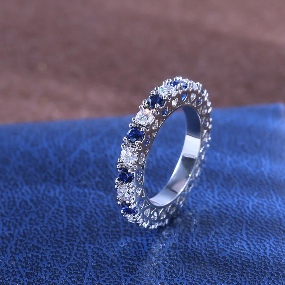 

Simple Engagement Wedding Ring For Women Classic Blue White Austrian Crystal color Fashion Jewelry Lover Ring