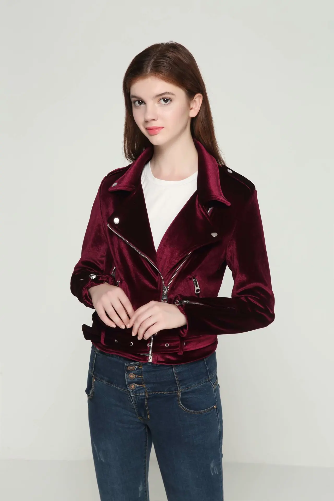 2020秋冬修身机车夹克,时尚保暖天鹅绒夹克外套