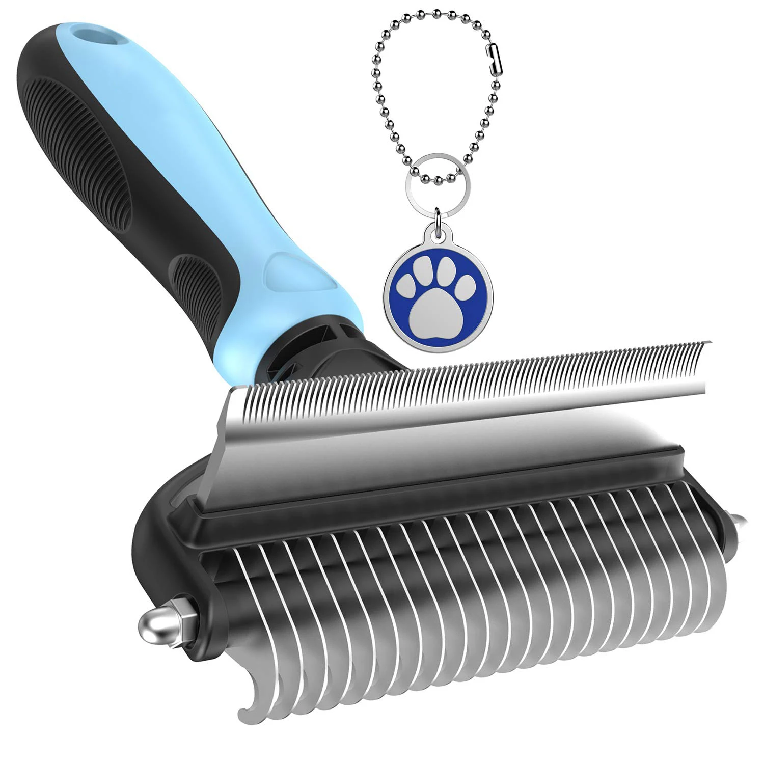 

Professional Hair Grooming Shedding Undercoat Rake Dematting Brush Dog Cat Brush With Pet Tag