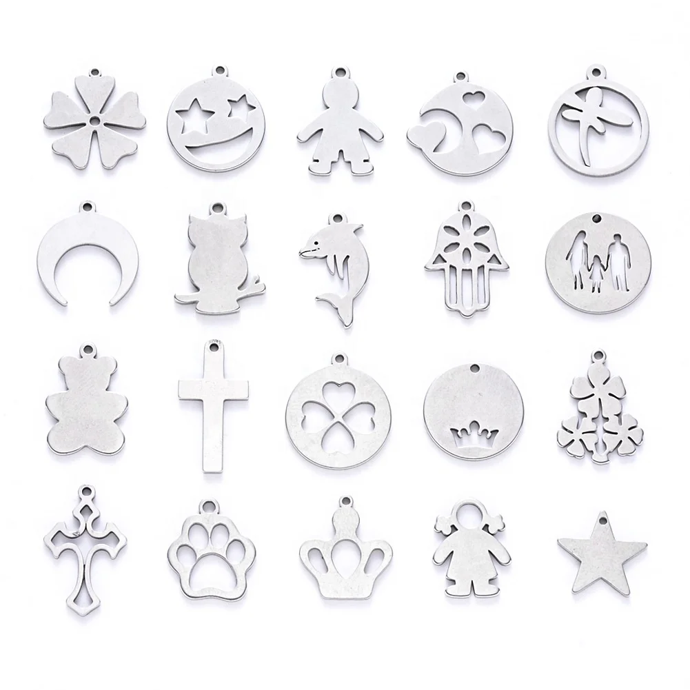 

Fashion No Fade 316 Stainless Steel Double Loops Star Tree Heart Cute Charms Pendant DIY Jewelry Findings for Necklace Bracelet, Silver