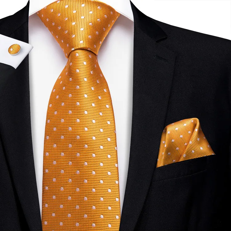 

New Design Orange Polka Dot Mens Silk Neck Ties and Pocket Square Set