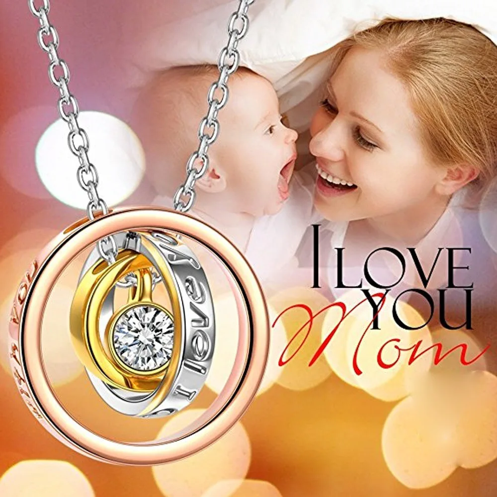 

Creative Circle Diamond Necklace Fashion Rhinestone Jewelry Multi-layer Design I Love You Mom Necklace for Gifts, Gold or customized