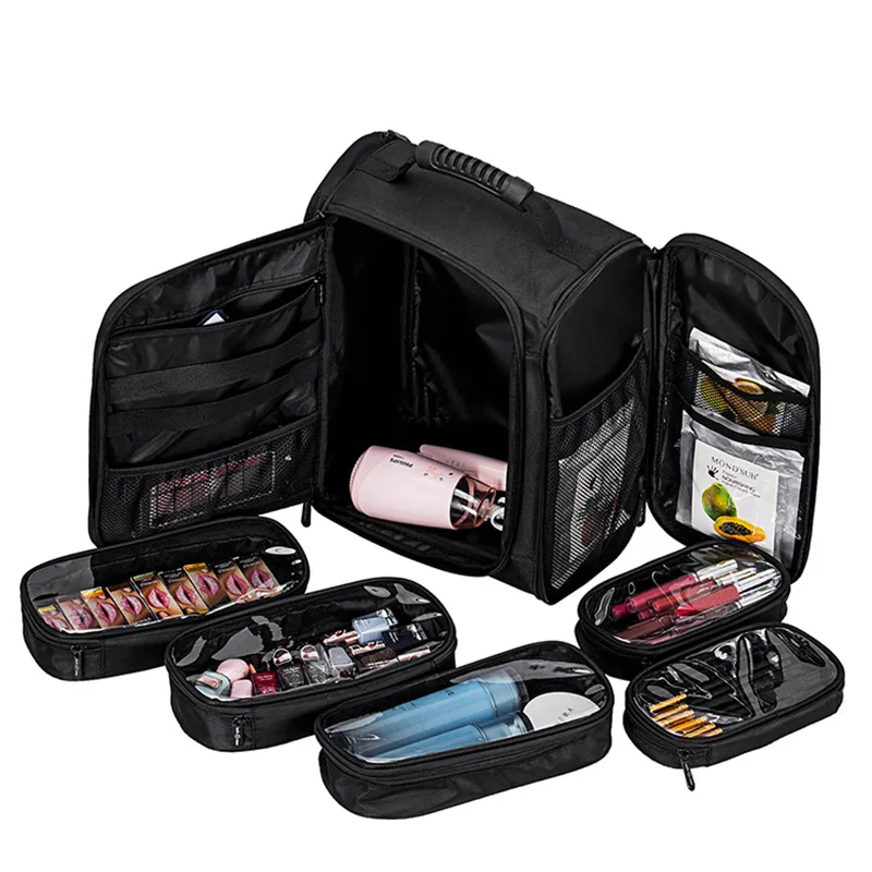 

Makeup Artist Cosmetics Nylon Cloth Backpack Large-capacity Multifunctional Cosmetic Travel Storage Bag 7-in-1 Cosmetics Set Bag
