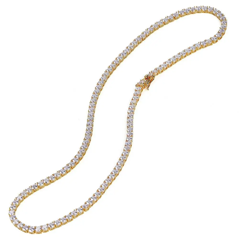 

Gold Plated Jewelry 4MM Cubic Zirconia Hip Hop Mens Moissanite Tennis Necklace For Rappers