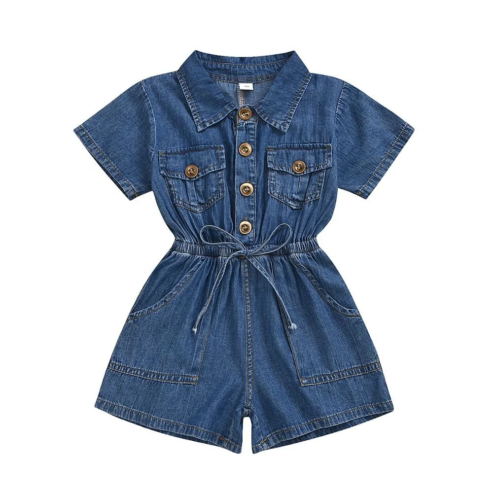 

New Toddler Baby Kids Girls Denim Jumpsuit Summer Kids Jumpsuit Cute overalls, As picture