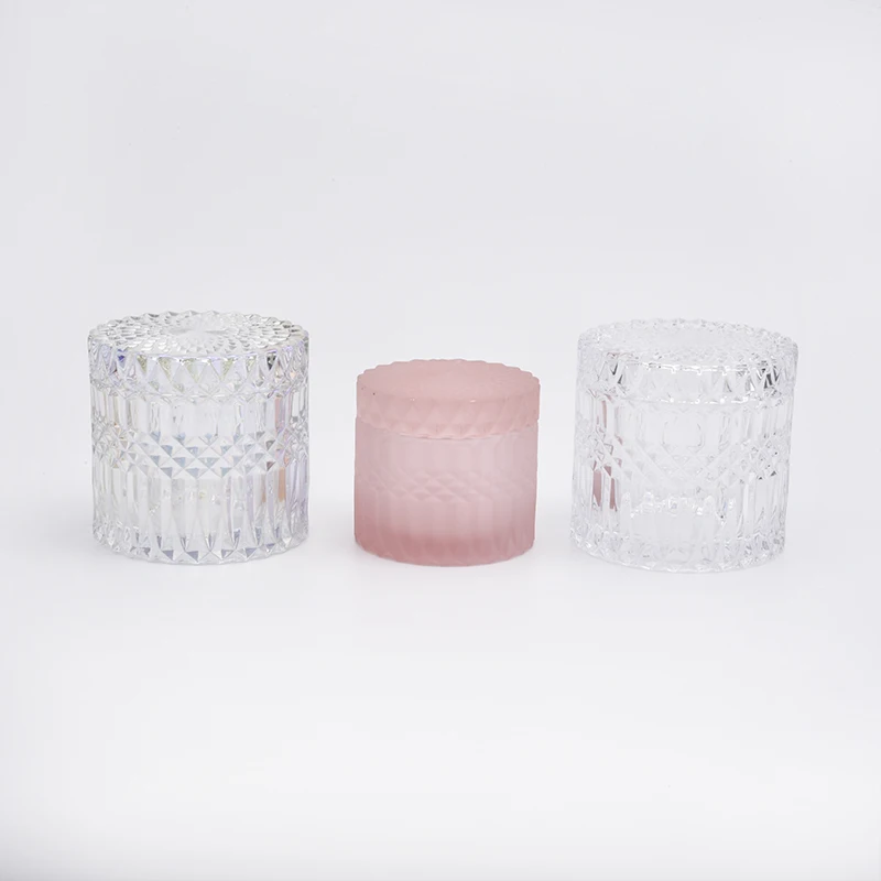 17oz Iridescent Glass Candle Jars with Glass Lids Home Decor Wholesales