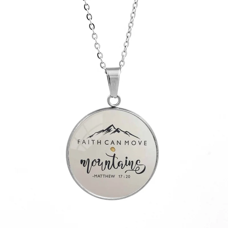 

Matthew 17:20 bible verse necklace faith can move mountains stainless steel christian inspirational jewelry gift, Steel color