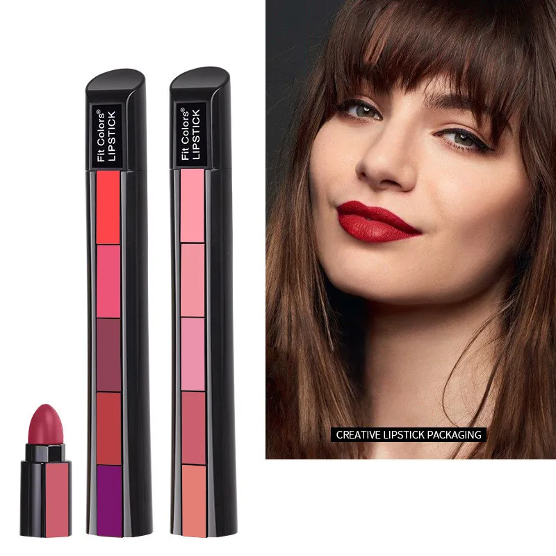 

Low Price Low MOQ Matte 5-Color Mini 5 in 1 Lipstick Combination 5 Sections Matte Velvet Color Non-Stick Lip gloss Lipstick Se, Red