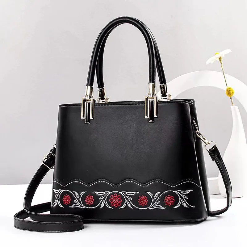 

DL125 24 Chinese supplier wholesale women bags embroidery ladies handbags shoulder bag leather women hand bags, Black....