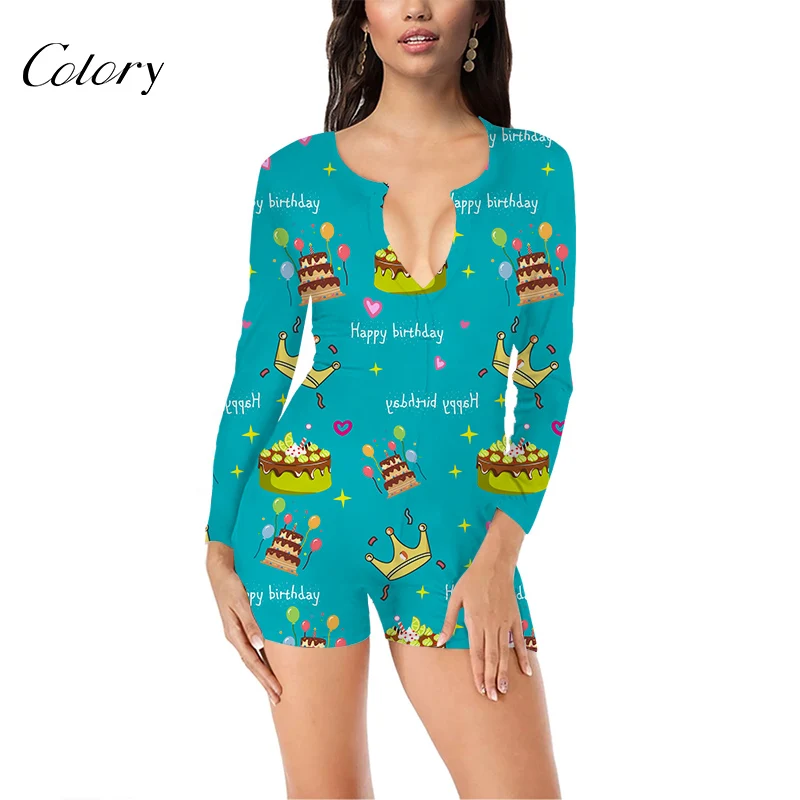 

Colory Banner Birthday To Print Thailand Long Sleeve White Jumpsuit, Picture shows