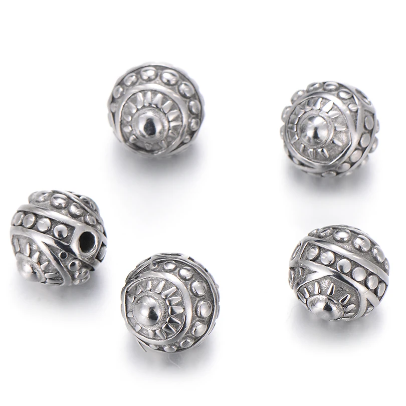 

Men's Handmade Jewelry Bracelet Making Punk Style Spot Sun Pattern DIY Round Beads Unique Stainless Steel Bali Beads