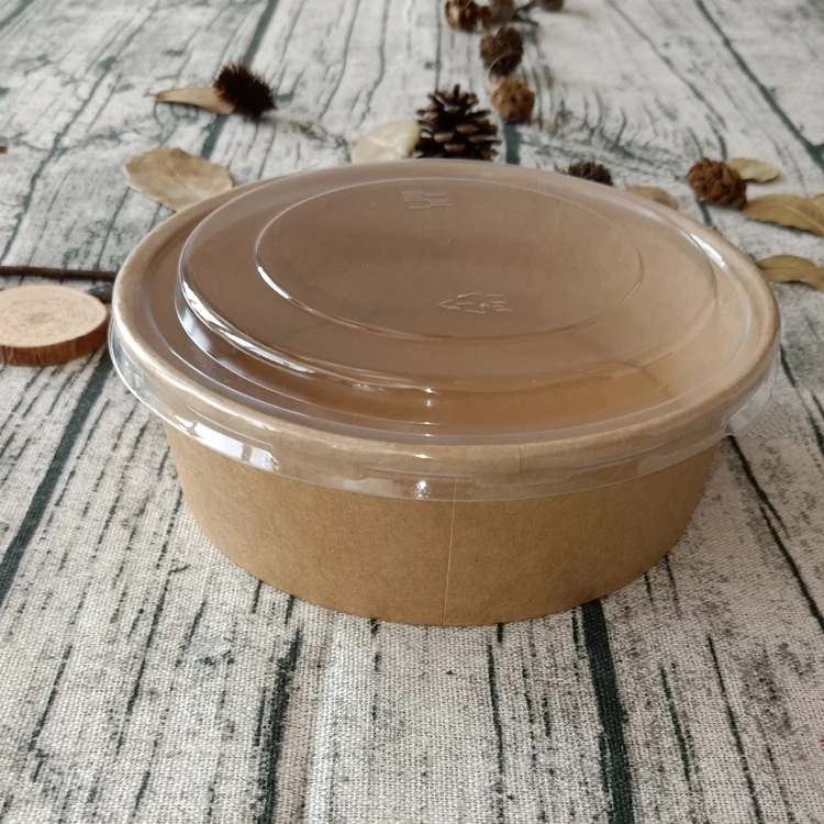 500毫升工厂印刷一次性牛皮纸碗带盖外卖汤沙拉碗