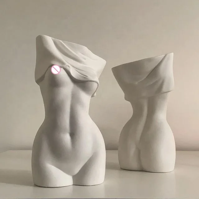 

Female Figure Ceramic Vase Handmade Matte Ceramic Female Bust Art Vase Human Body Shape Flower Vase Table Craft Ornaments Modern, As picture