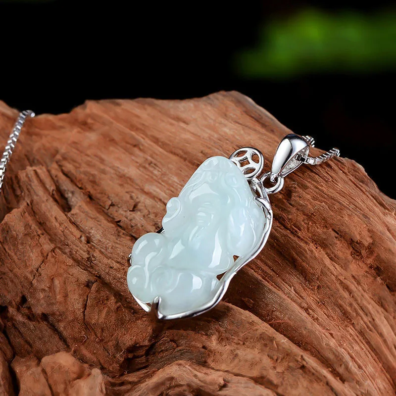 

Mine Timber Kinds Of Jade Myanmar Fake Jadeite Pi Xiu Pendant S925 Silver Inlaid Jade Jewellery Jewelry Gift