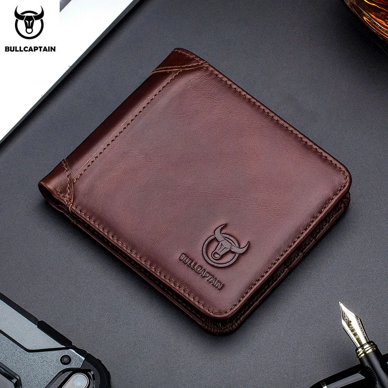 

BULLCAPTAIN wallets leather men rfid wallet business purses casual fashion money clip