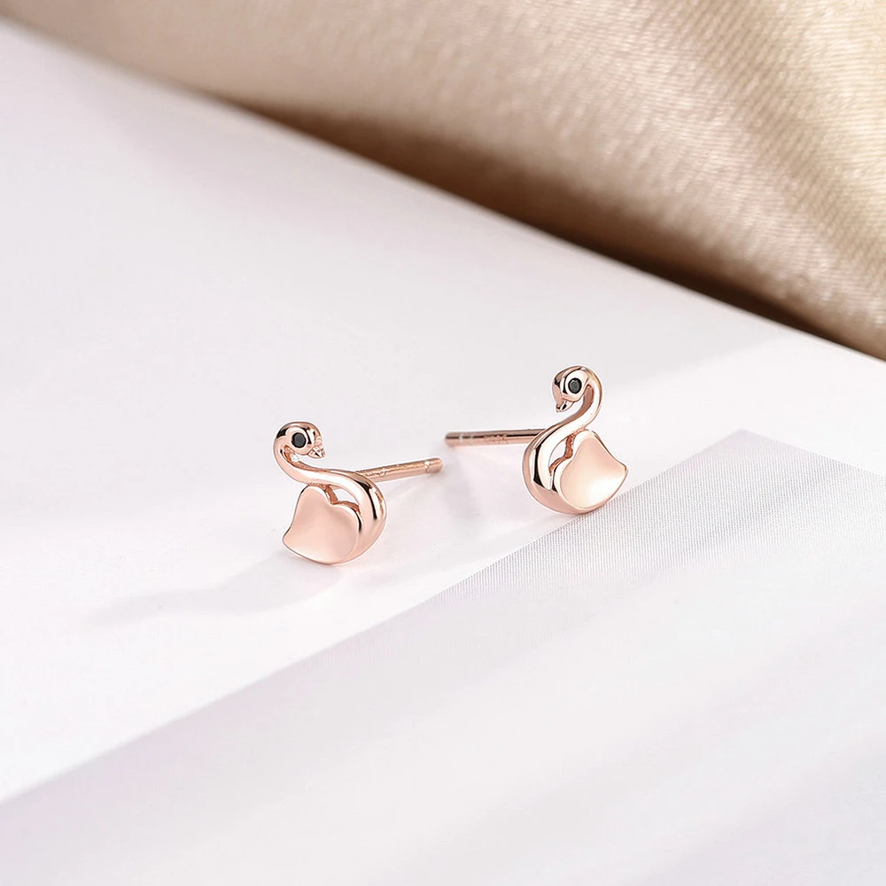 

New fashion 925 Sterling Silver Cute Swan Heart Stud Earrings Gold Plated 2021 Jewelry For Women, Picture