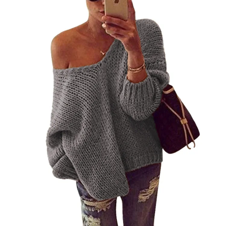 

RM118071 Winter Solid Color Velvet V Neck Split Knit Sweater Ladies Plus Size Grain Fleece Top Blouses