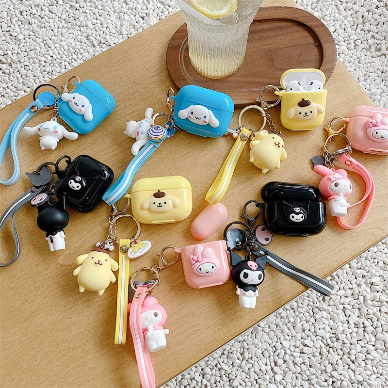 

Cute TPU Case Cover for Airpods 1/2 Pro Sanrio Pudding Dog Cartoon Cute Keychain Blue tooth Headset Soft Solid Color Protector, Black,blue,yellow,pink