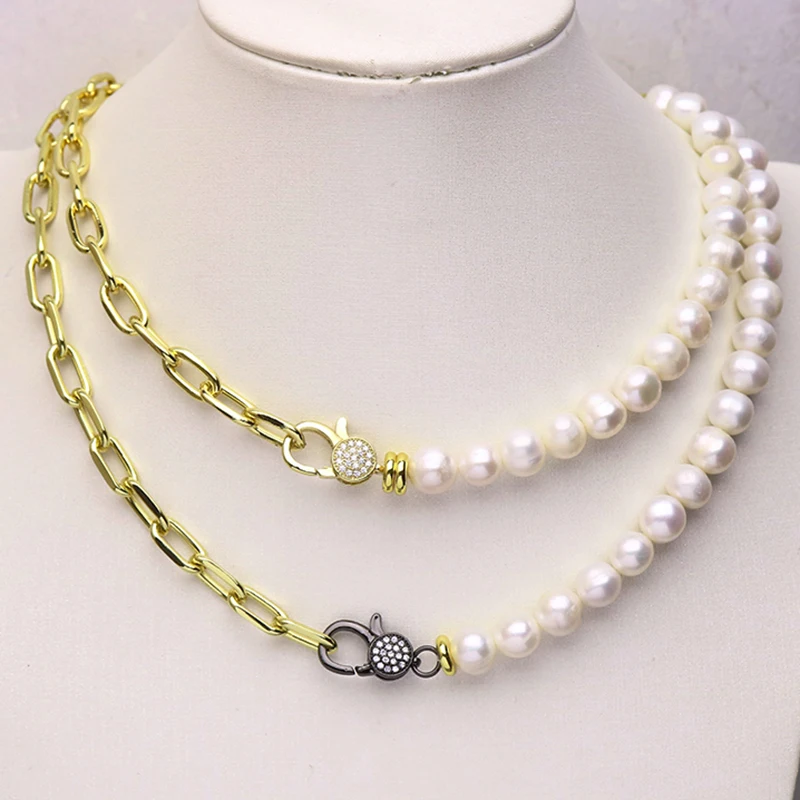 

New Design Fashion Wholesale Handmade Jewelry Necklace Natural 9-10m Pearls strand Necklace Women Jewelry Acccessories 9794
