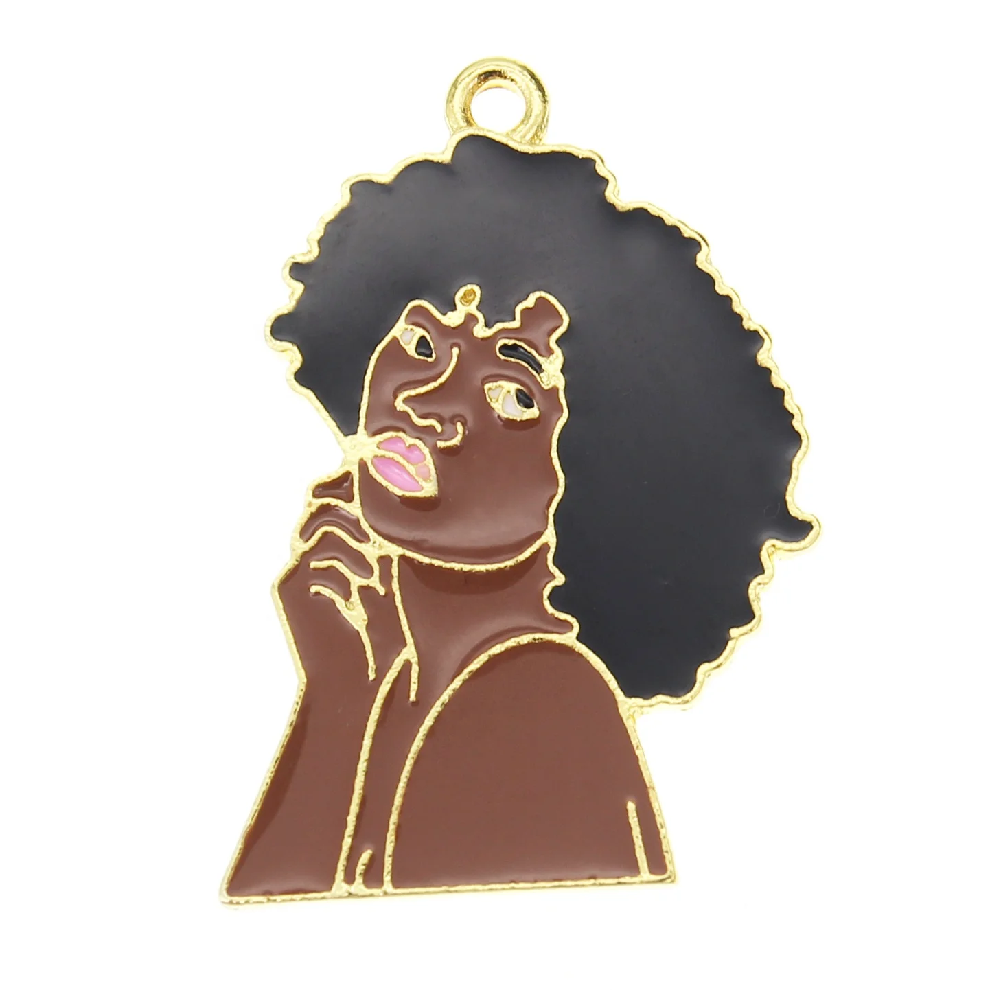 

Fashion Style Alloy Enameled Black Girl Charms Gold Plated Pendants Charms For Necklace Bracelet Pendant, As picture