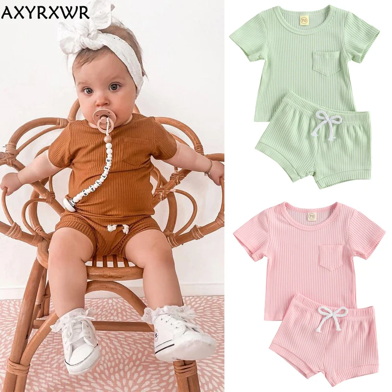 

Hot Sale Good Quality Cotton Short Sleeves Summer Baby Clothes 2 Pieces Set Soft Pajama Set For Baby