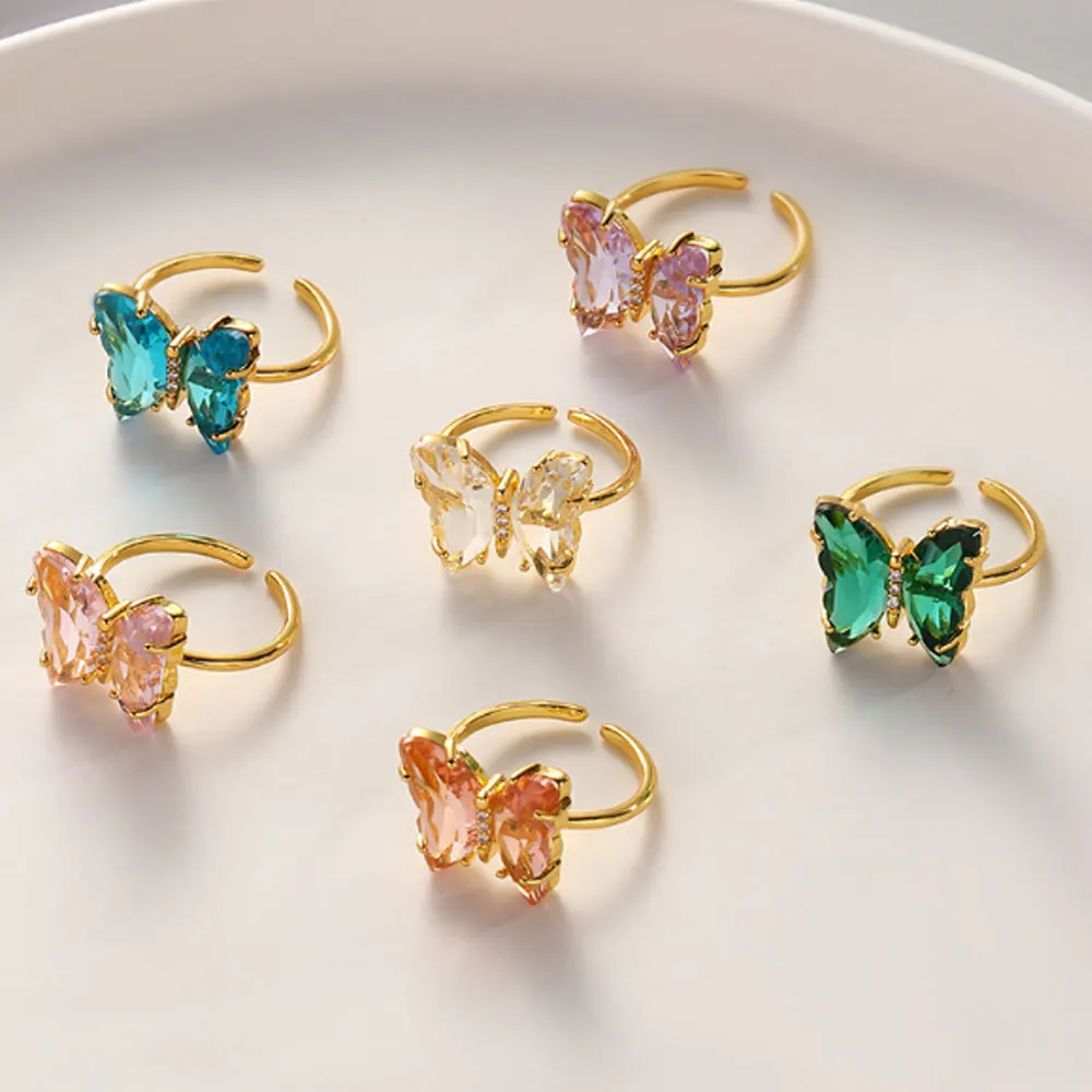 

women glass crystal rings jewelry gold 18k plated butterfly, Multi