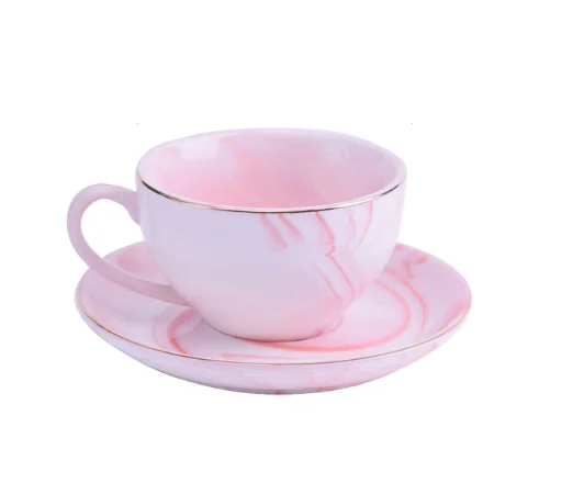 Porcelain Tea Cup Saucer 75ml Ceramic Coffee Cup Elegan Marble Mug With Plate Espresso Cup Cafe Drinkware