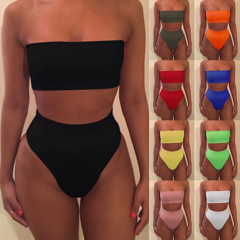 

Solid Color Sexy Ladies Girls Solid Color Women Swimwear Beachwear Bath Suits Swimsuit Bikini Swimwear, Picture