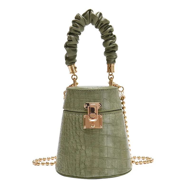 

Small Crocodile Pattern Leather Bucket Bag Chain Slung Shoulder Bag Mini Bucket Handbags for Women