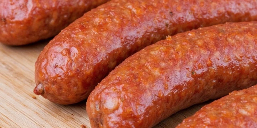 Sizzling hot sausage on grill