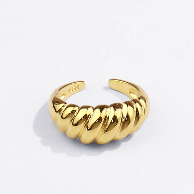 

ENSHIR Minimalist Chunky Geometric 18k Gold Plated Twisted Croissant Gold Rings Jewelry, Picture shows