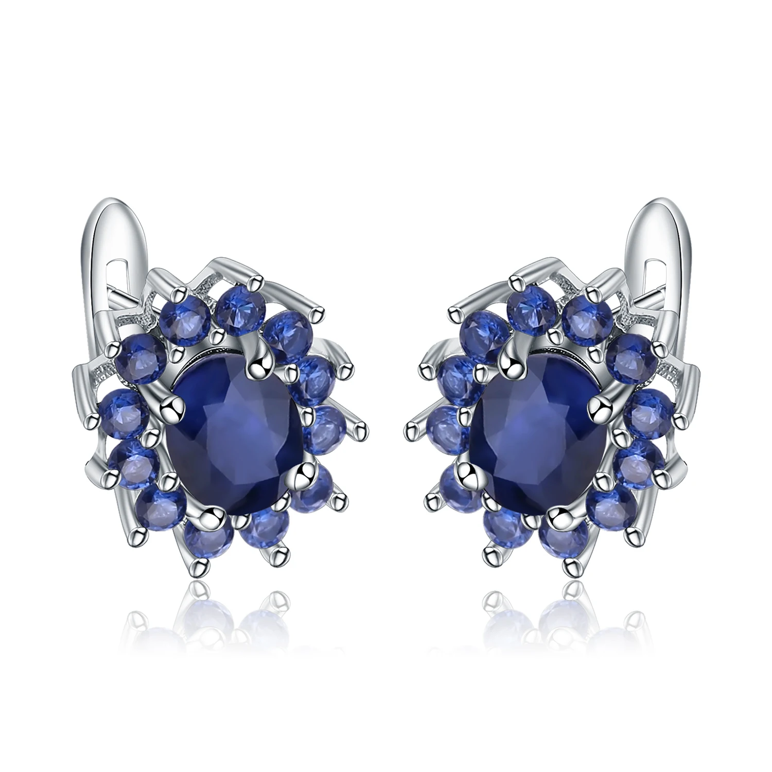 

Abiding Natural Blue Sapphire Flowers Elegant Earrings 925 Sterling Silver Simple Earrings for Wedding Trendy Jewelry