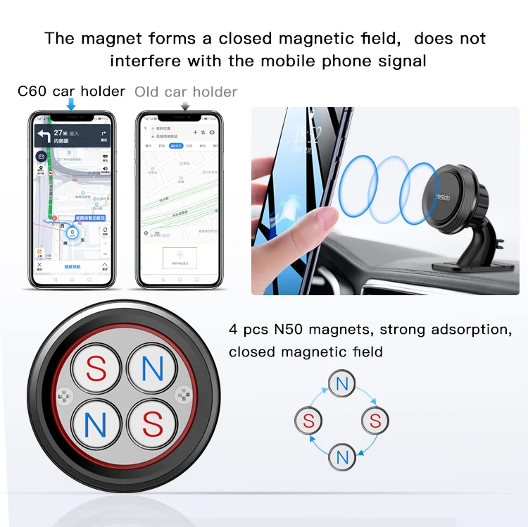 Yesido Wholesale Mini Mobile Phone 4Pcs Magnets Mount Bracket Universal Magnetic Car Phone Holder