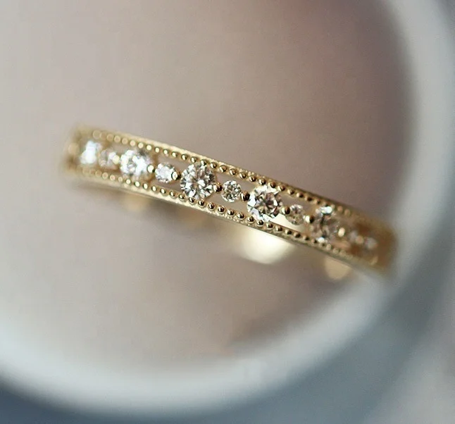 

Women Wedding Jewelry Light Yellow Gold Silver Colour Simple Hollow Round Diamond CZ Ring KCR110-M