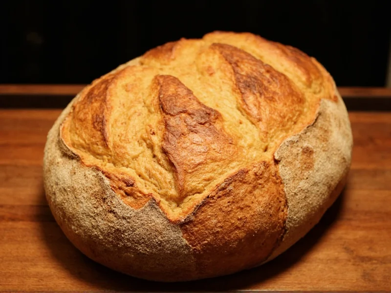 Golden crusty loaf fresh from Dutch oven baking